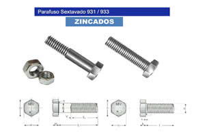 Parafusos aço Zincados Cabeça Sextavada